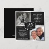Invitation Noir et Argent 25e Anniversaire de Mariage (Devant / Derrière)