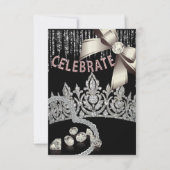 Invitation Noir et argent avec diamants de couronne rose pour (Devant)