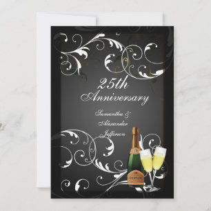 Invitation Noir et Argent Champagne Anniversaire de Mariage