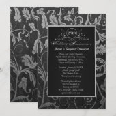 Invitation Noir et argent Damask 25e anniversaire de mariage (Devant / Derrière)