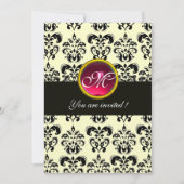 Invitation NOIR ET ARGENT DAMASK MONOGRAM, rouge rubis blanc (Devant)