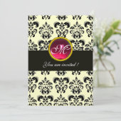 Invitation NOIR ET ARGENT DAMASK MONOGRAM, rouge rubis blanc (Debout devant)