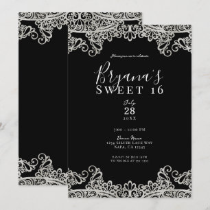 Invitation Noir et argent dentelle élégante fête douce 16