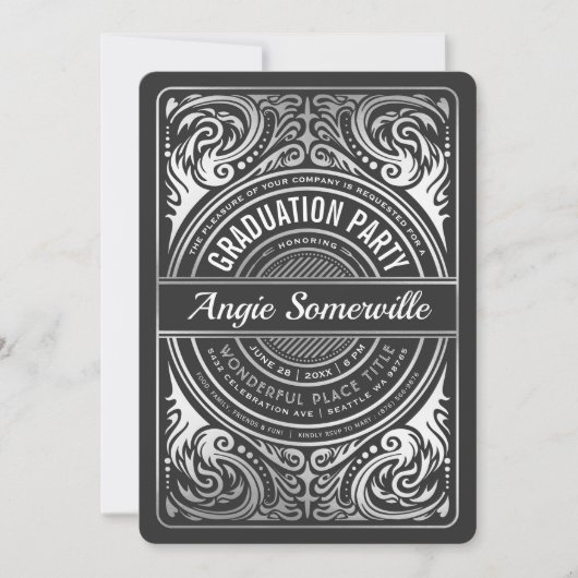 Invitation Noir et argent d'invitations de fête de remise des (Devant)