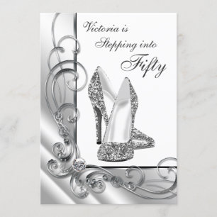 Invitation Noir et argent faisant un pas dans la fête