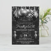 Invitation Noir et Argent Noël Baubles 21e anniversaire (Debout devant)