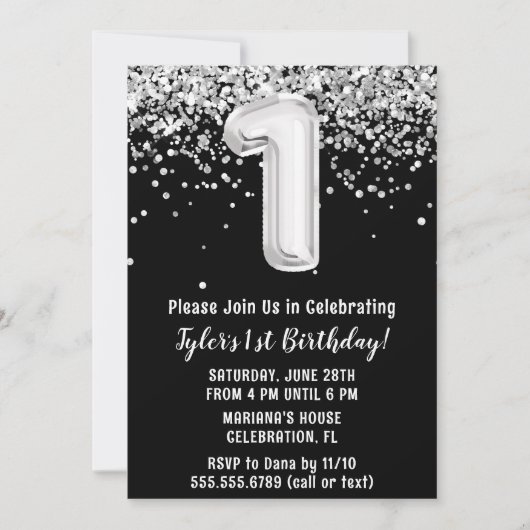 Invitation Noir et blanc 1er anniversaire (Devant)