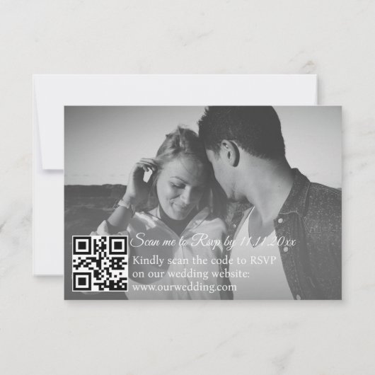 Invitation noir et blanc 2 photos qr code rsvp mariage (Dos)