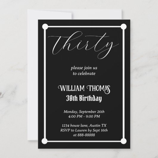 Invitation Noir et blanc 30e anniversaire Simple moderne Tren (Devant)
