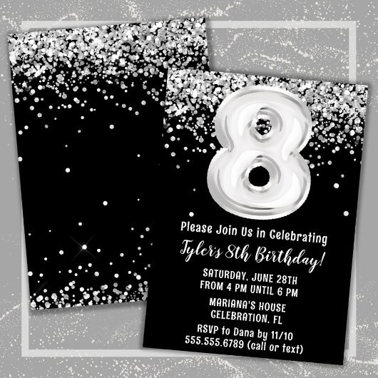 Invitation Noir et blanc 8e anniversaire