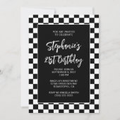 Invitation Noir et blanc À damiers audacieux 21e anniversaire (Devant)
