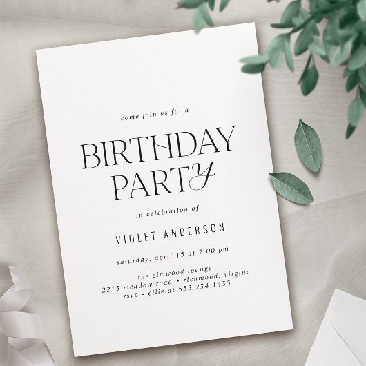 Invitation Noir et blanc | Anniversaire simple et moderne