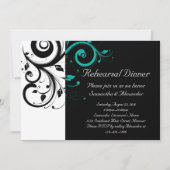 Invitation Noir et blanc avec Turquoise rotation inverse (Devant)