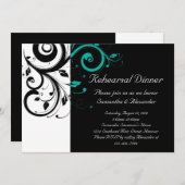 Invitation Noir et blanc avec Turquoise rotation inverse (Devant / Derrière)
