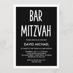 Invitation Noir et blanc Bar de typographie moderne Mitzvah