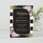 Invitation Noir et blanc Blush Floral Anniversaire (Debout devant)