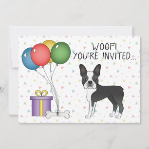 Invitation Noir Et Blanc Boston Terrier Cute Dog - Anniversai