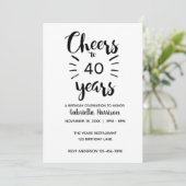 Invitation Noir et blanc Cheers à 40e anniversaire (Debout devant)