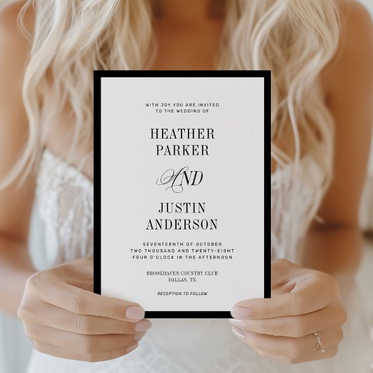 Invitation Noir et blanc Classique Mariage simple