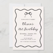 Invitation Noir et blanc Coquette Bow fête d'anniversaire (Devant)