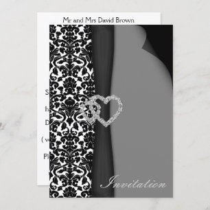 Invitation Noir et blanc Damas FAUX ruban diamant design