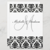 Invitation Noir et blanc Damas Mariage élégant (Devant / Derrière)