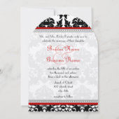 Invitation Noir et blanc Damas rouge Triage Monogramme Mariag (Dos)