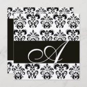 Invitation NOIR ET BLANC DAMASK MONOGRAMME Chanpagne métallis (Devant / Derrière)