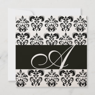 Invitation NOIR ET BLANC DAMASK MONOGRAMME Chanpagne métallis