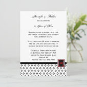 Invitation Noir et Blanc Damask Rubis Anniversaire (Debout devant)