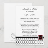 Invitation Noir et Blanc Damask Rubis Anniversaire (Devant / Derrière)