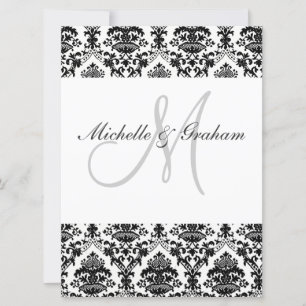 Invitation Noir et Blanc Damassé Élégant Mariage
