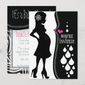 Invitation noir et blanc de baby shower (Devant / Derrière)