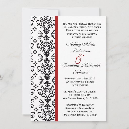 Invitation noir et blanc de mariage damassé (Devant)