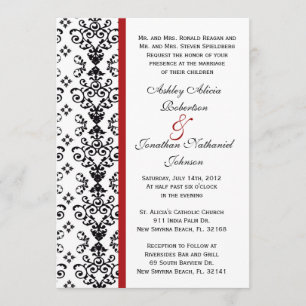 Invitation noir et blanc de mariage damassé