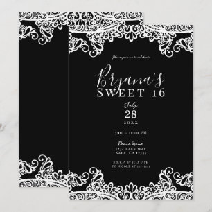 Invitation Noir et blanc dentelle élégante fête douce 16
