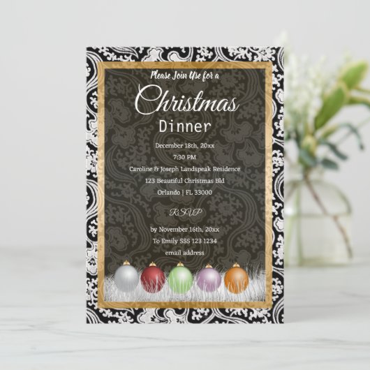 Invitation Noir et blanc dentelle Noël (Debout devant)