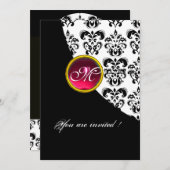 Invitation NOIR ET BLANC DOMMASK MONOGRAM, rubis rouge, fuchs (Devant / Derrière)