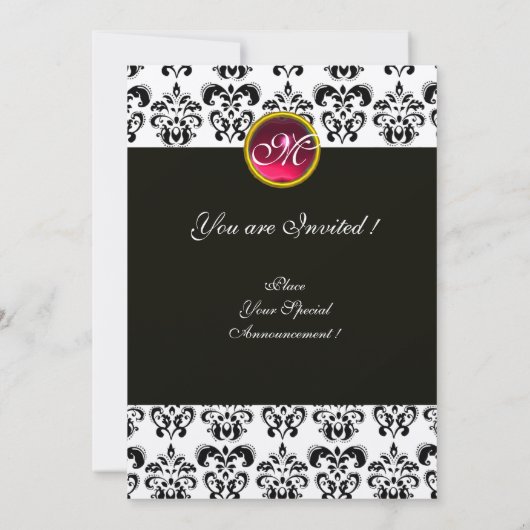 Invitation NOIR ET BLANC DOMMASK MONOGRAM, rubis rouge, fuchs (Dos)