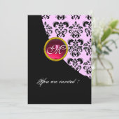 Invitation NOIR ET BLANC DOMMASK MONOGRAM, rubis rouge, fuchs (Debout devant)