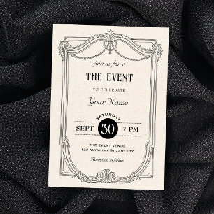 Invitation Noir et blanc élégant gothique Vintage