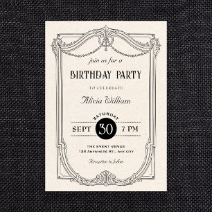 Invitation Noir et blanc élégant gothique Vintage anniversair