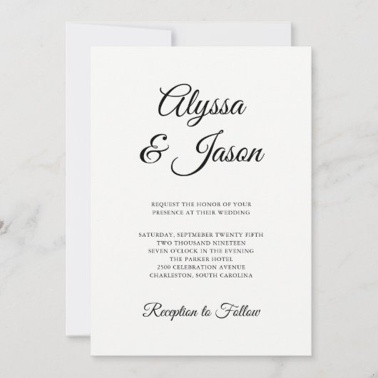 Invitation Noir et blanc élégant | Mariage (Devant)