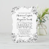 Invitation Noir et Blanc Elégant Mariage Flourish Invite (Debout devant)