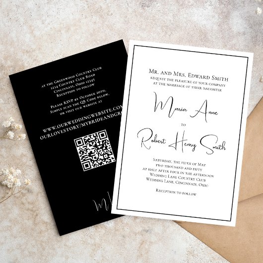 Invitation Noir et blanc Élégant Simple Classic Formal