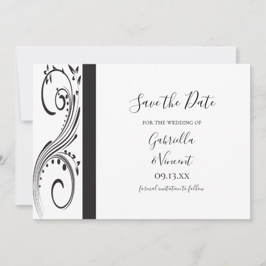Invitation Noir et blanc Fils de mariage Enregistrer la date (Devant)