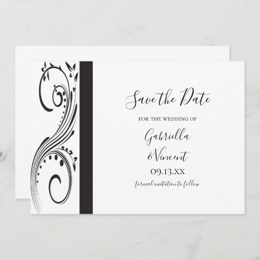 Invitation Noir et blanc Fils de mariage Enregistrer la date (Devant / Derrière)