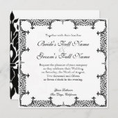 Invitation Noir et blanc Fleur de Lis Mariage damassé (Devant / Derrière)