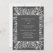 Invitation Noir et blanc Floral Line Art Moderne Mariage (Devant)