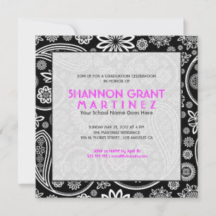 Invitation noir et blanc floral Paisley-Elegant Gr